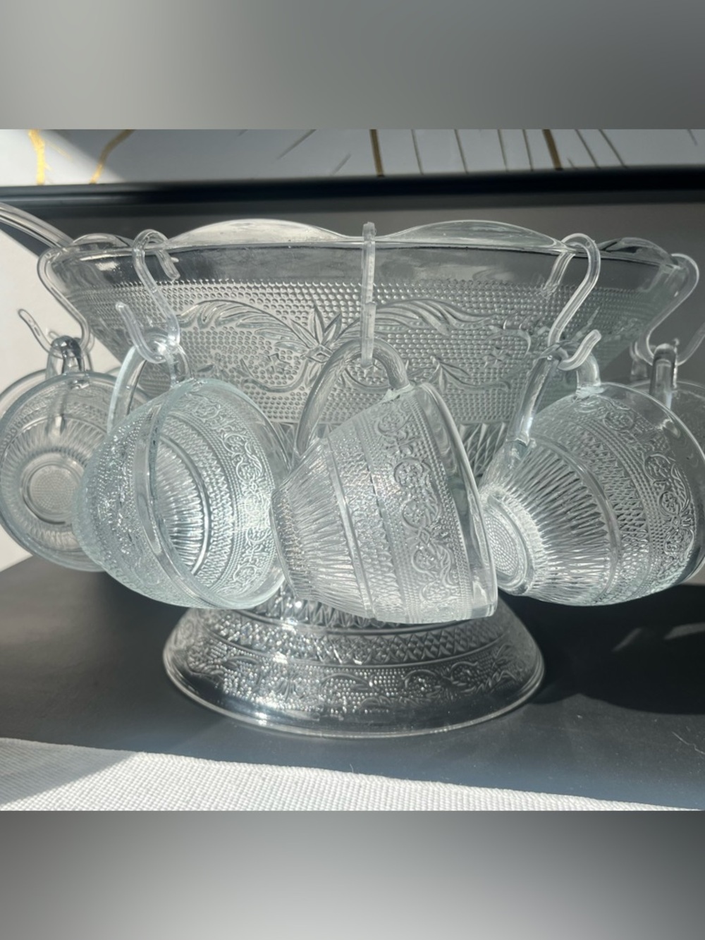 Vintage 1970s Clear Glass Punch Bowl Set